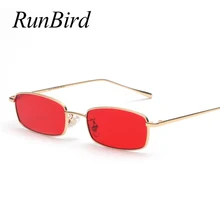 RunBird тонкий прямоугольные солнцезащитные очки Для женщин небольшие металлические Квадратные Солнцезащитные очки Для мужчин прозрачный красный, розовый, желтый UV400 металлическая оправа для очков 1283R