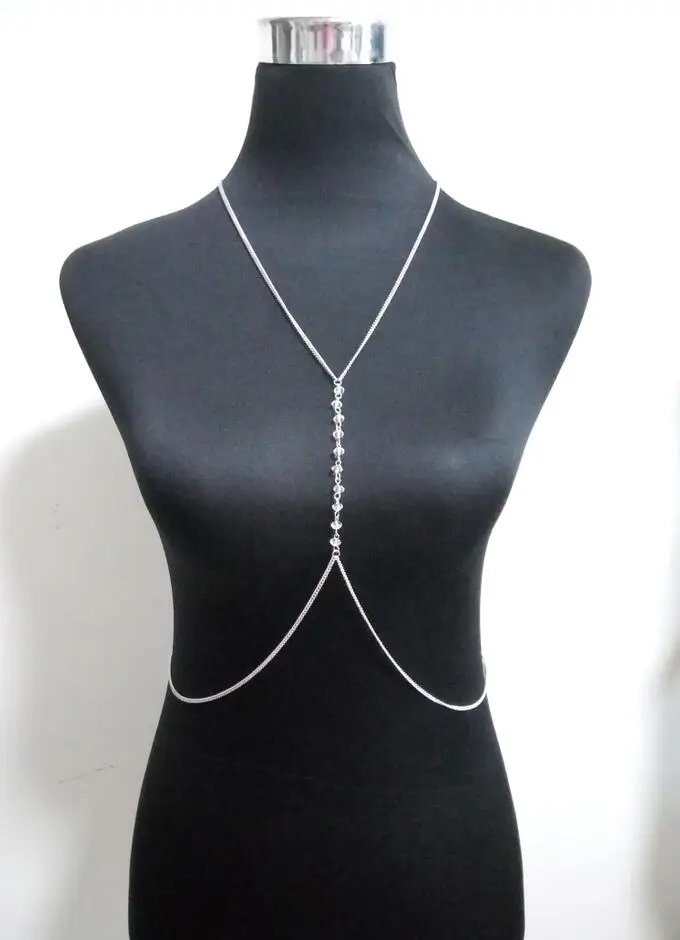 

New Style Fashion Women Silver Plated Chains Unique Design Clear Beads Bikini Body Chains Jewelry 2 Colors WRB37