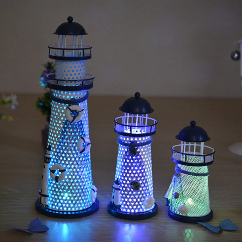 

Mediterranean-style home bedside table lamps romantic lighthouse iron candelabra wedding decoration craft novelty night light