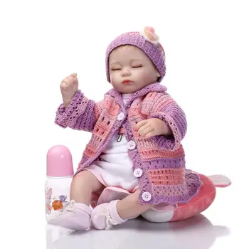 

Nicery 16-18inch 40-45cm Bebe Doll Reborn Soft Silicone Boy Girl Toy Reborn Baby Doll Gift for Children Purple Red Close