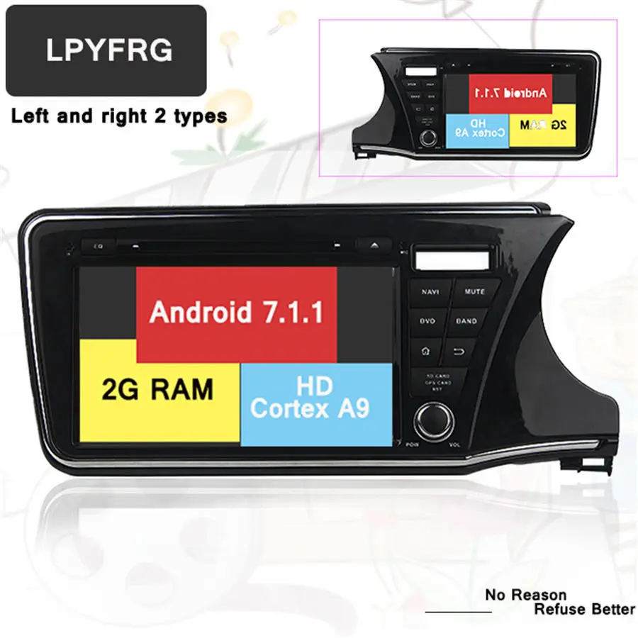 Clearance 2GB RAM 9 inch 2 din Android 7.1 Car Radio DVD player GPS For Honda City 2014 2015-17 Multimedia Navigation Head Device With DAB 3