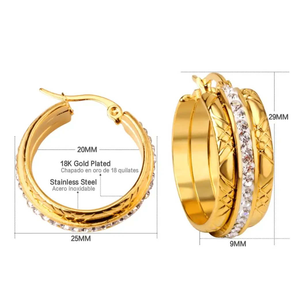Роскошные стальные очаровательные серьги-кольца со стразами для женщин, золотые серьги из нержавеющей стали, модные ювелирные изделия Brinco, подарок на помолвку