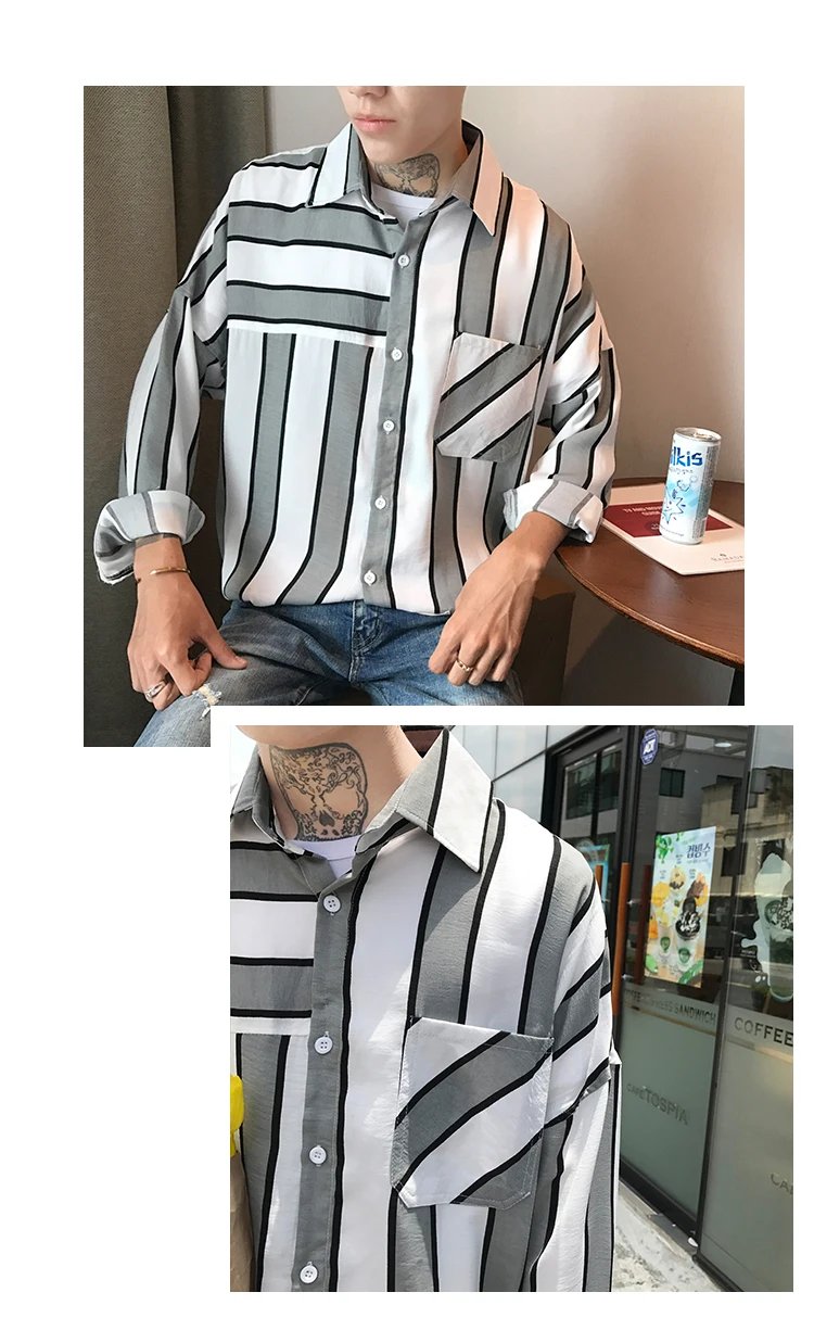 Privathinker мужские полосатые рубашки с длинным рукавом мужские s Harajuku уличная Лоскутная Повседневная рубашка мужская корейская модная Винтажная Футболка