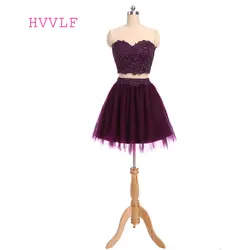 Фиолетовый 2019 Homecoming платья A-Line Милая Короткие мини две части тюль бисером кружева блестящие коктейльные платья