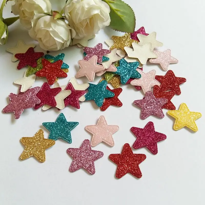 150pcs/lot Random Mixed Color Glitter Patches star shapes felt patch