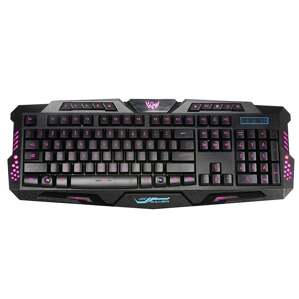 

A877Y English Keyboard 3 Color Adjustable Backlit USB Gaming Keyboard Heavy And Ergonomics Design Glowing Keyboard For Game