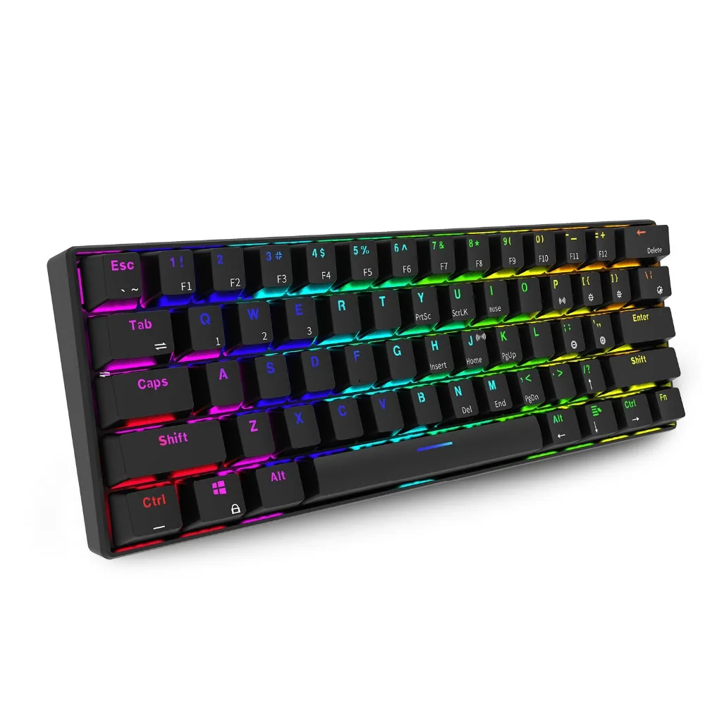 RK RK61 inalámbrica Bluetooth mecánica de juego mini portátil 60% 61 teclas RGB retroiluminado de luz de fondo azul marrón rojo interruptor - 1