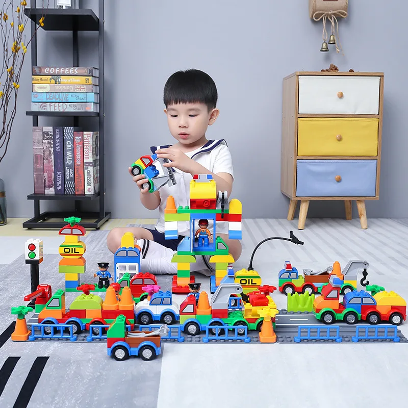 

Building blocks Bricks City plicemen Assembly HIghway Track Compatible Legoe duplo Blocks car Toys For children