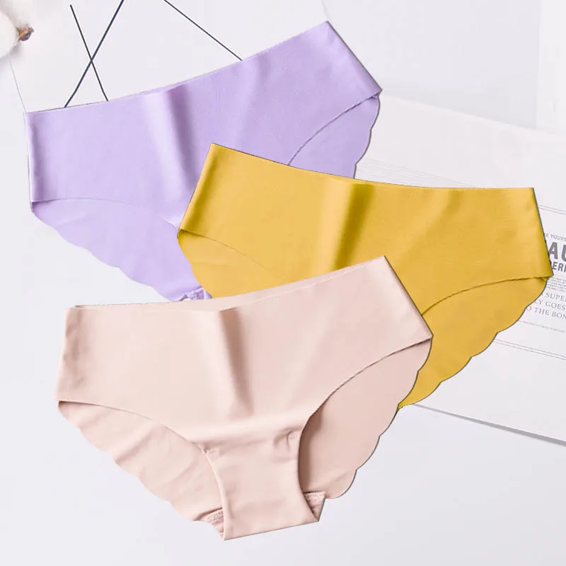 

Seamless Ice Silk Panties For Women Sexy Low-rise Briefs Ultra-thin G-String Underwear Female Underpants Intimate 3pcs/set #F