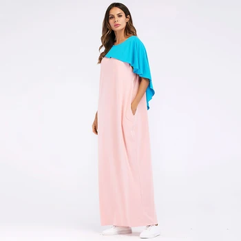 

Casual Maxi Dress Patch Abaya Pockets Flounces Skirt Kimono Long Robe Gowns Muslim Ramadan Middle East Arab Islamic Clothing