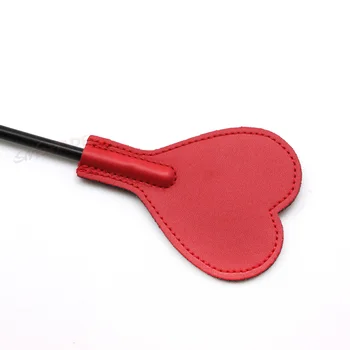 smspade 40cm PU leather spanking horse riding crop whip,paddle, bondage sex flirting heart-shape long spanker whip for couples 5
