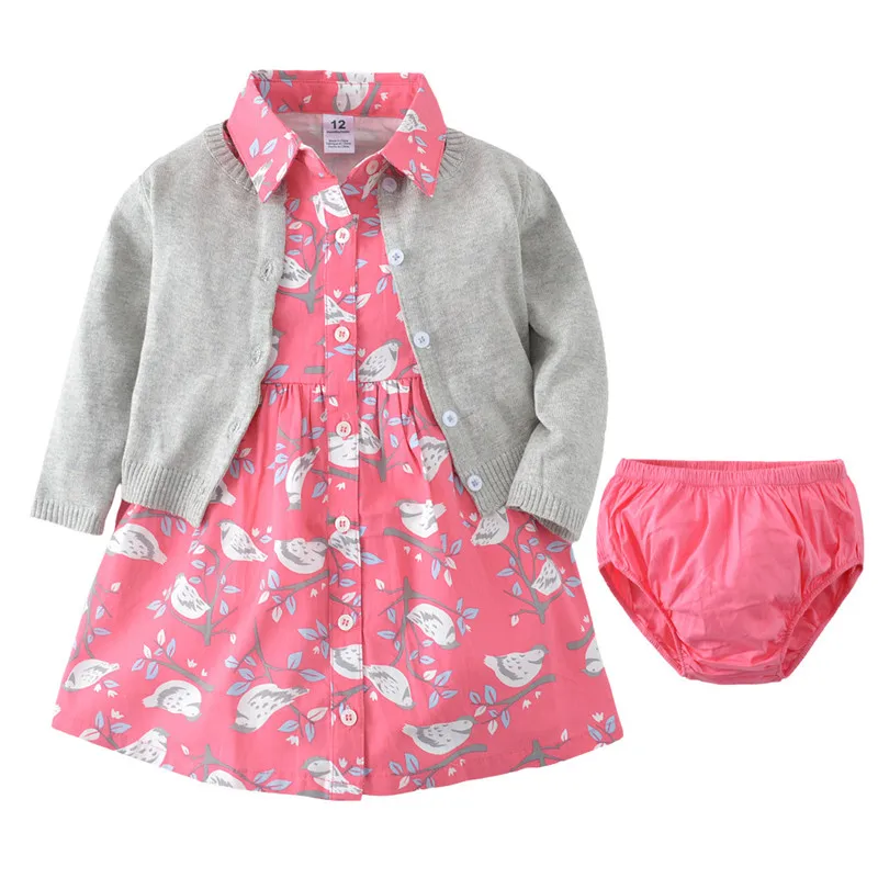 Комплект из 3 предметов; Хлопковое платье для маленьких девочек; милая одежда с длинными рукавами для малышей; одежда с цветочным принтом для малышей; Детский костюм для маленьких девочек