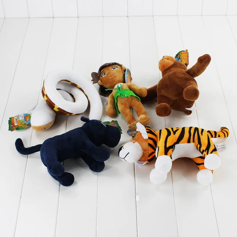 5 шт./партия, Книга джунглей, плюшевые игрушки, Mowgli, тигр, змея, медведь, леопард, мягкие кукольные Подвески с изображениями животных, игрушки