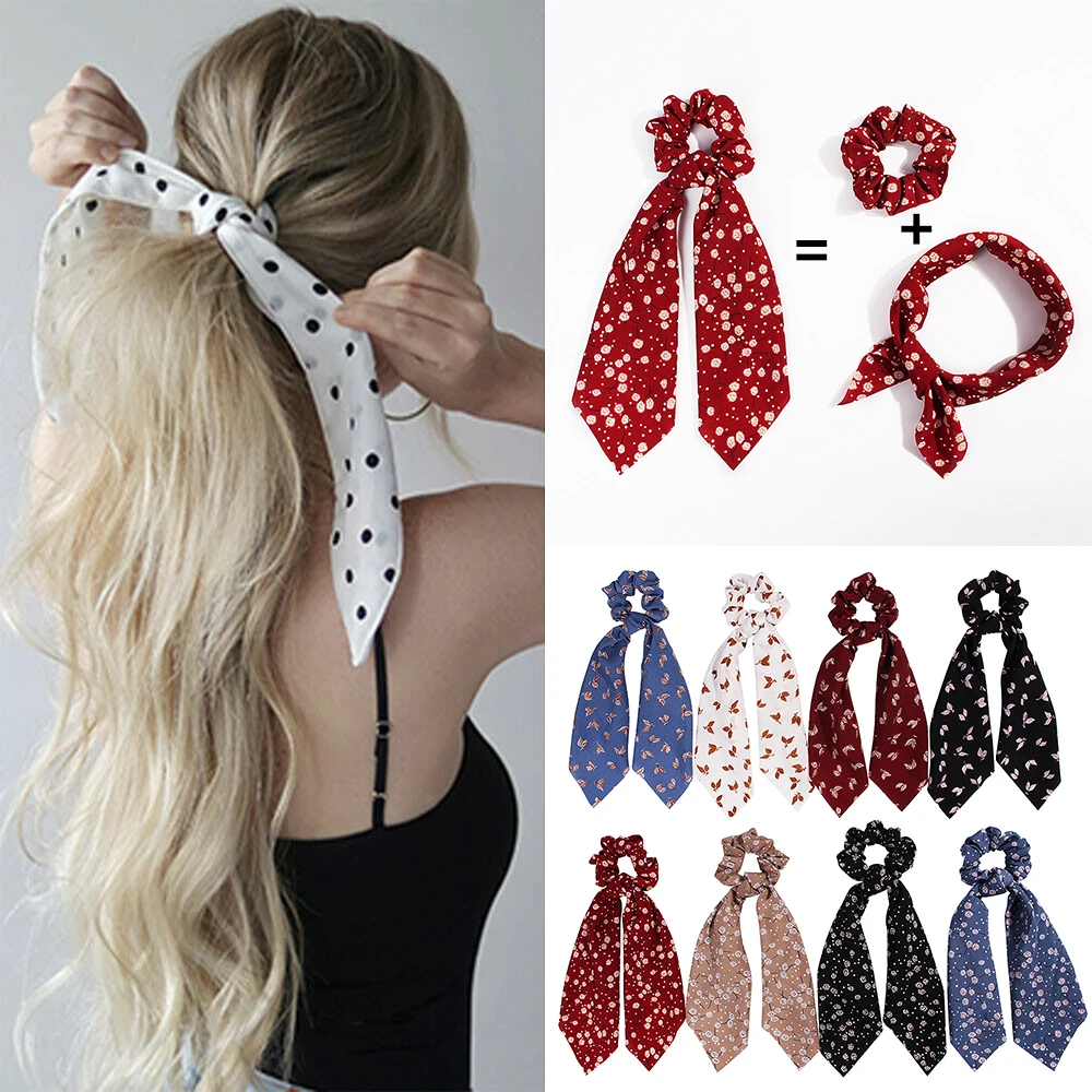 Летняя мода Boho Ponytail шарф эластичная веревка для волос для женщин Галстуки для волос резинки для волос лента для волос с цветочным принтом