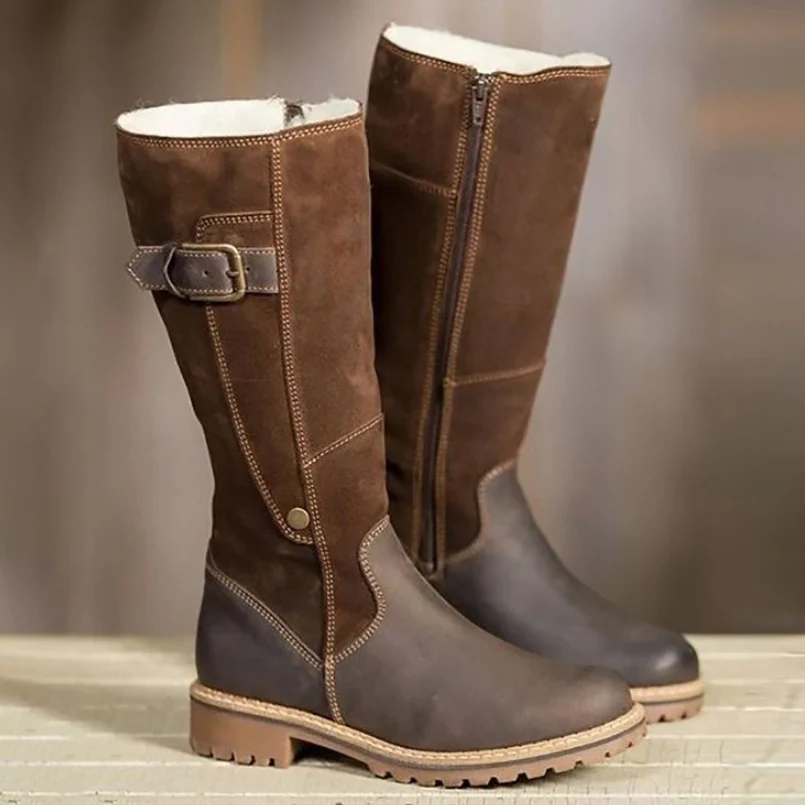 

FIDANEI Warm Ladies Snow Boots High Boots Leather Martin Boots Winter Flat Long Boots Plus Size Botas de mujer