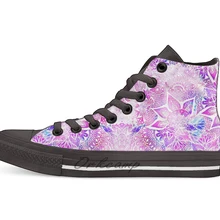 Фиолетовый Синий хна Бохо цветочный Мандала узор Повседневная Высокая холщовая Обувь Кеды легкие ботинки для ходьбы