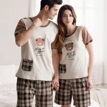 ; сезон лето-осень; комплект одежды для сна из хлопка с короткими рукавами и рисунком медведя; 01