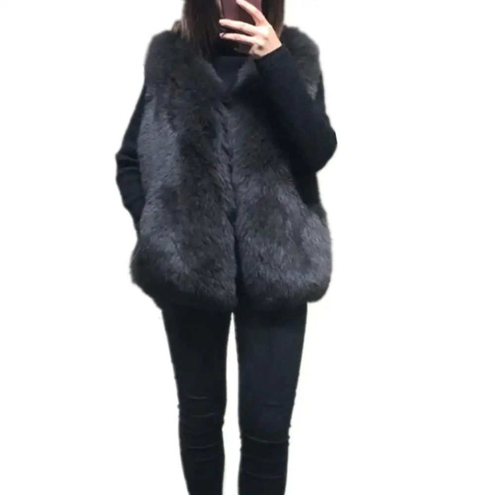 Women Winter Faux Fur Vest Coat New Fashion Casual Slim Sleeveless Faux Fox Fur Vest Warm Furs vest Jacket long Overcoat