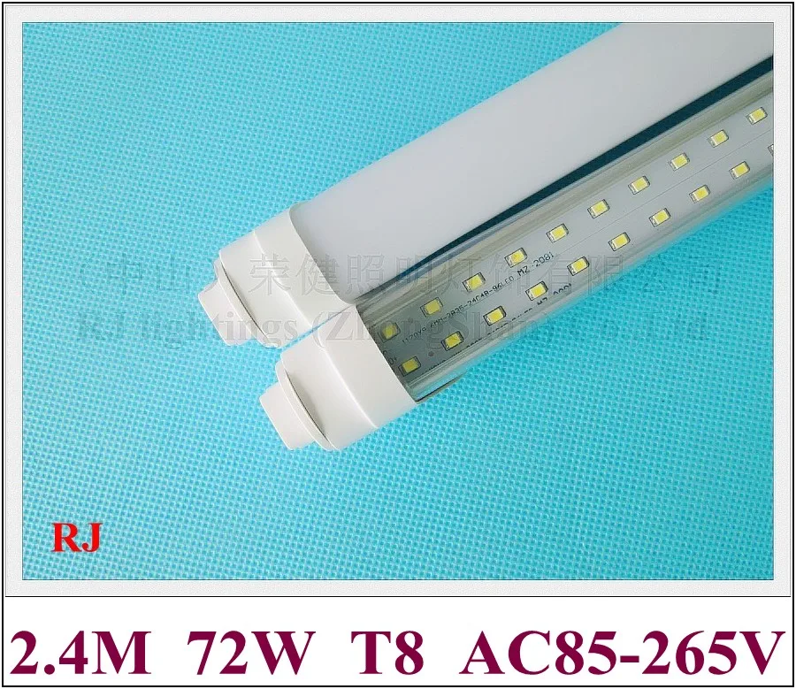 En Ligne R17D LED tube lampe fluorescente LED tube ampoule deux rangée T8 2400mm 8FT SMD 2835 384led (4 * 96led) 72 w ultra lumineux CE 8000lm R17D