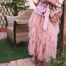 Марля лотоса Женская высокая талия шифон юбка летние женские повседневные тонкие пляжные Плиссированные Миди юбки