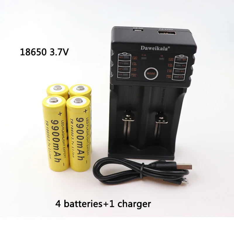 

Daweikala 18650 battery 3.7V 9900mAh rechargeable li-Ion battery with charger for Led flashlight batery litio battery+1 Charger