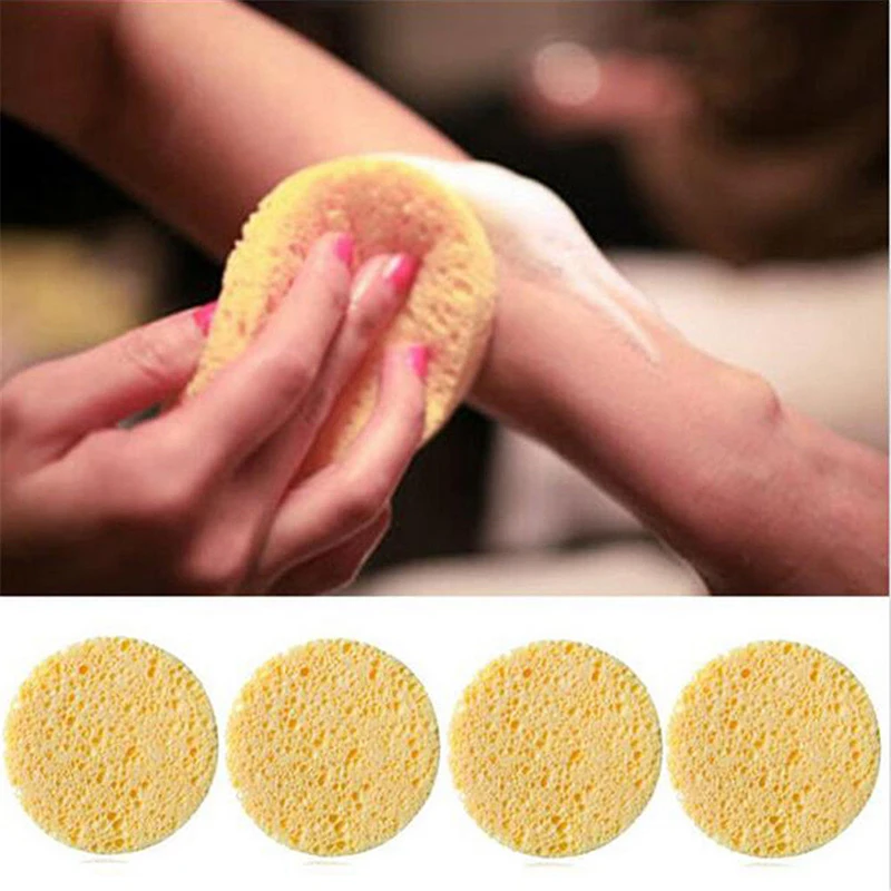 10 PCs Natural Wood Fiber Face Wash Cleansing Sponge Beauty Makeup Tools Accessories Round Yellow 8cm Dia 6