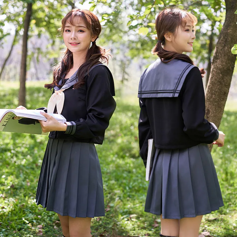 

UPHYD Hexagonal Star Japanese Sailor School Uniform Black Orthodox Women High-Quality School Uniforms Long Sleeve