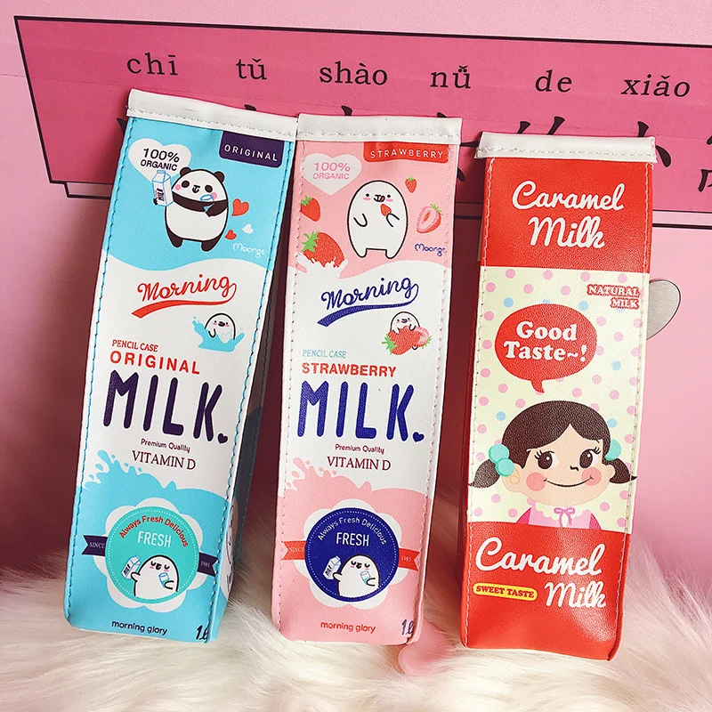 

LoveFrom 1 pcs Cute Kawaii Pencil Case Korea Style Milk Leather Pencil Box for Gils Boys Stationery Bag School Supplies