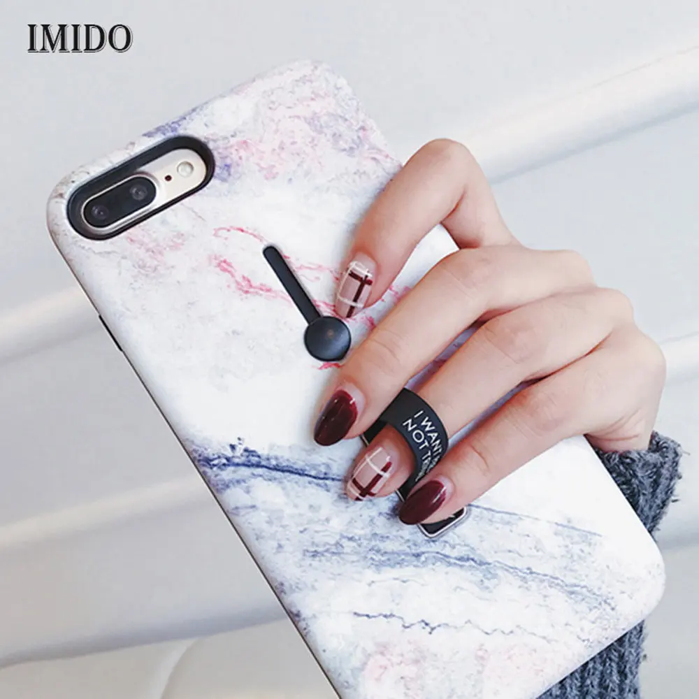 

IMIDO Hide Ring Stand Holder Phone Case For iPhone 7 Plus Marble Soft Silicon TPU Back Cover For iPhone X XS 8 7 6 6S Plus Coque