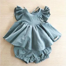 Новинка года; американский стиль; для новорожденных девочек; хлопковый топ с оборками; платье и шорты; Повседневная летняя одежда из 2 предметов