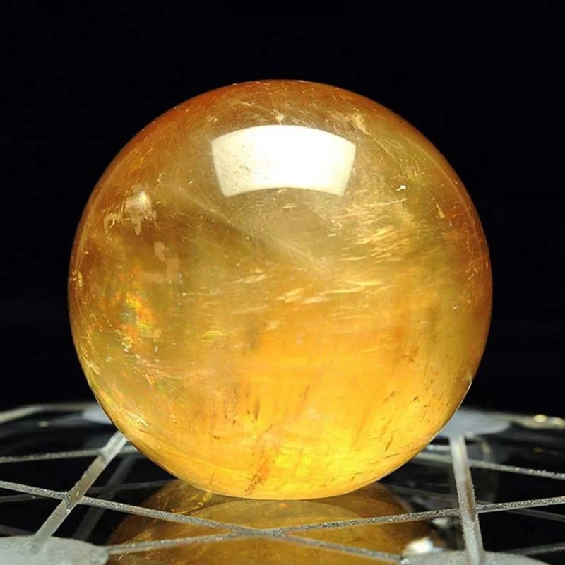 

1PCS 40mm Yellow Citrine Calcite Quartz Sphere Ball Stand Healing Stone Suitable For Gift Collection