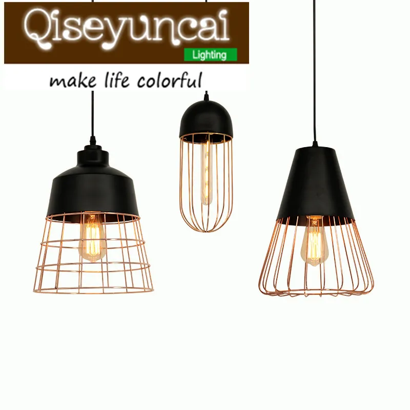 

Qiseyuncai Nordic post modern Rose golden Restaurant chandelier originality simple personality iron one head 3 head Chandelier