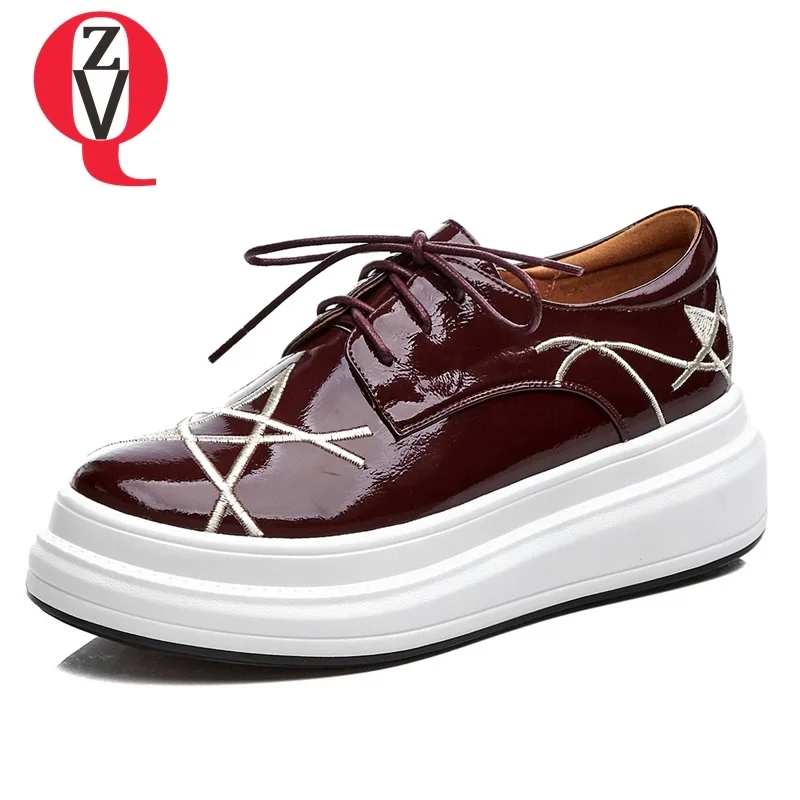 

ZVQ 2019 hot sale women shoes spring newest fashion patent leather round toe cross-tied women pumps high wedges platform shoes
