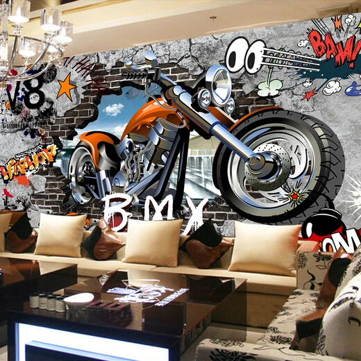 カスタム写真シルク3d壁紙壁用3 Dクラブハーレーレストランホテルバーオートバイショップ壁カバーするバイク壁画壁紙 3d Wallpaper Mural Wallpaperwallpaper For Walls Aliexpress