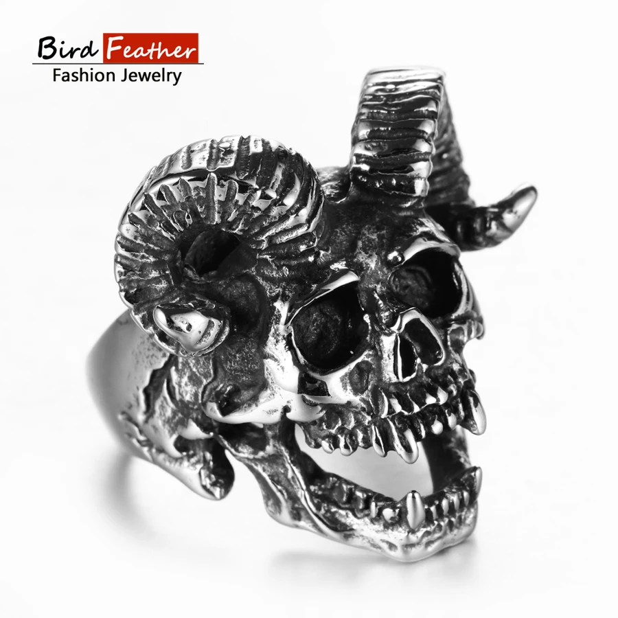 

Bird Feather Stainless Steel Men Ring Skull Head Claw Titanium Rings for Women Vintage Punk Fashion Jewelry Woman Wedding Ring