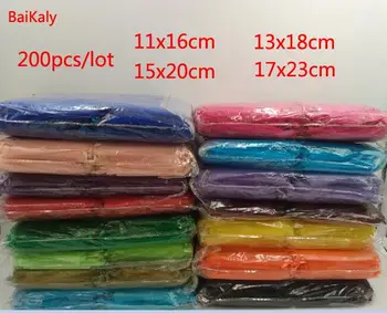 

200pcs 11x16 13x18 15x20cm 17x23cm Drawstring Organza bag Wedding Christmas Gift Bags Jewelry Packaging Organza Pouches & Bags