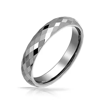 

Polished Multi-Faceted Tungsten Carbide Promise Ring Anniversary Wedding Band Fashion Silver Jewelry