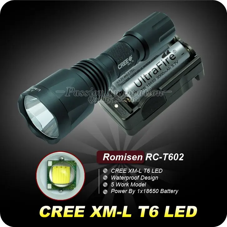 2 batteries /& charger Rechargeable Flashlight with CREE XM-L T6 1000 Lumens LED