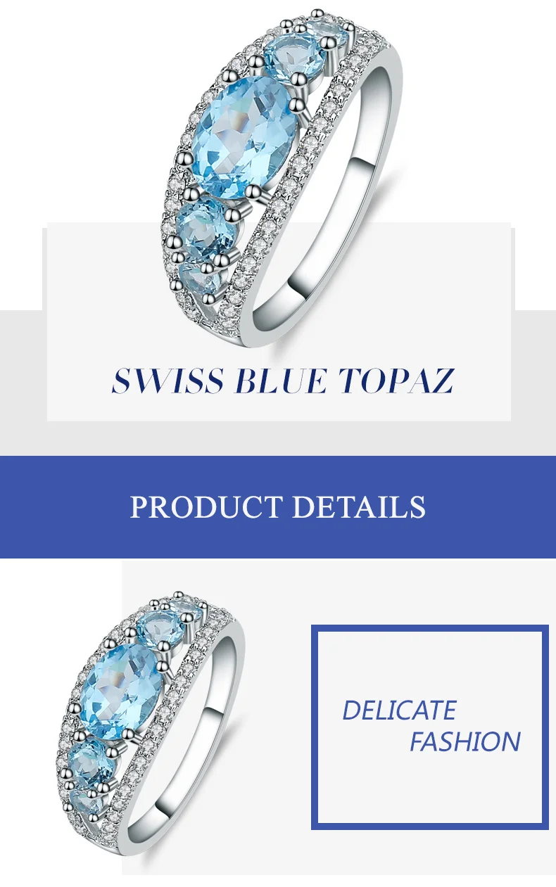 GEM'S балет 2.55Ct натуральный голубой топаз драгоценный камень кольца 925 пробы Серебряный, овальной формы кольцо для женщин ювелирные украшения