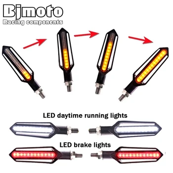 

BJMOTO 24 LED Motorcycle Turn Signal Indicator Blinkers 12V Three-use Sequential DRL Flashing Brake Lights Warning Lamp
