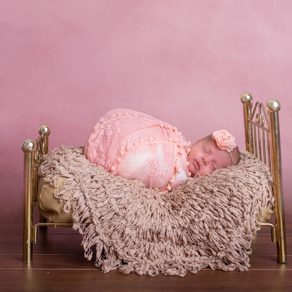 Cheap Hand Crochet Round Blanket with Fringe Newborn Photography Props Baby Photo Prop Soft Background Backdrops Basket Filler