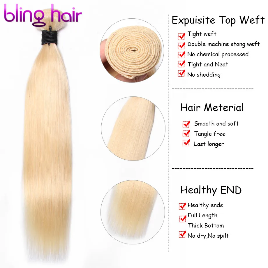 Bling Hair honey Platinum 613 блонд пучки бразильские прямые человеческие волосы пучки remy наращивание волос двойное машинное переплетение