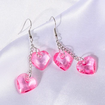 

SHUANGR Fashion Heart Shape Pink color Bohemia jewelry Long Earrings dangle earrings For Women Lady's gift brincos