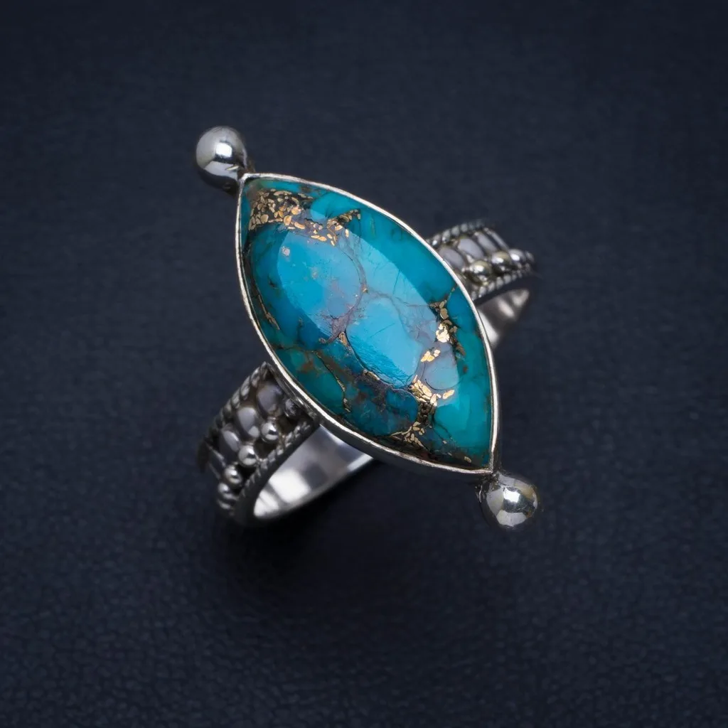 

Natural Turquoise Handmade Unique 925 Sterling Silver Ring 8.75 A4010