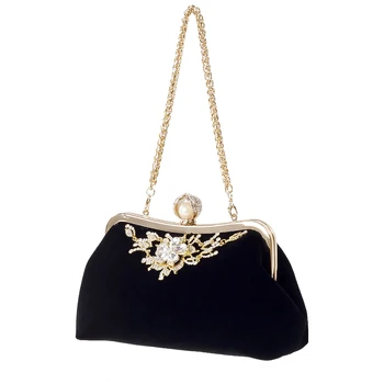

JHD-Female Diamond Pearl Handbag Vintage Crystal Flower Evening Bag Wedding Party Bride Clutch Bag Purse