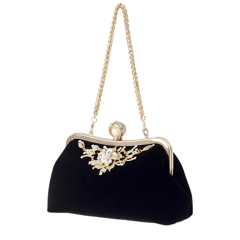 Bolsa de Cristal do Vintage Bolsa de Noite Festa de Casamento Bolsa de Embreagem Jhd-feminino Diamante Pérola Flor Noiva