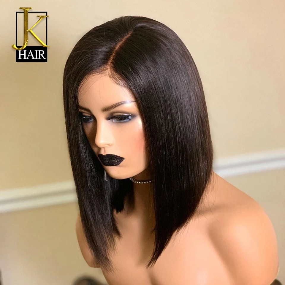 13*4 Lace Front Human Hair Wigs For Women Black Brazilian Remy Hair Human Hair Short Straight Bob Wig Bleached Knots JK Elegant