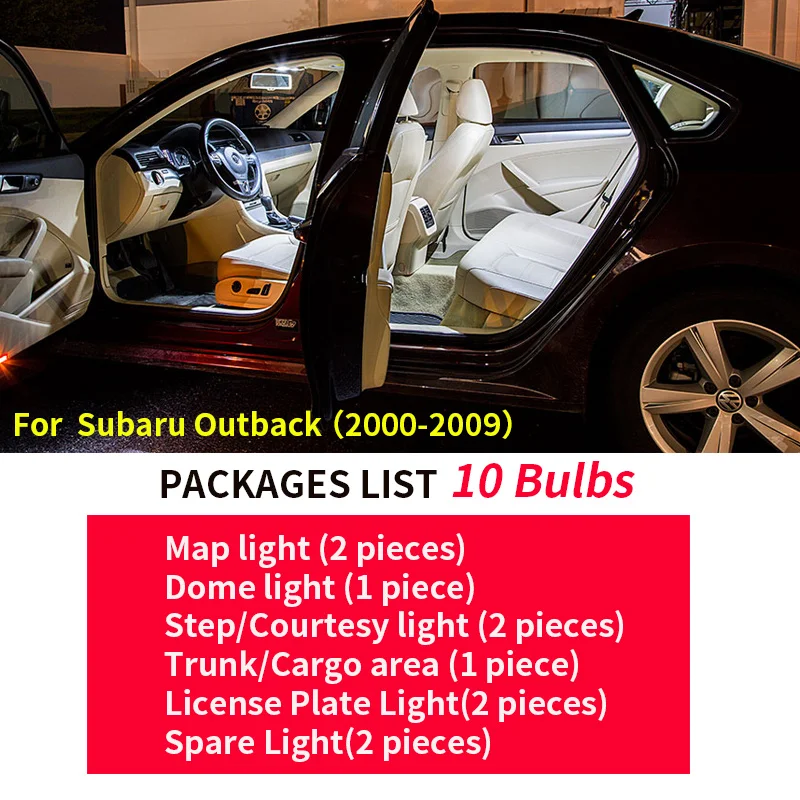 10 шт. автомобильные аксессуары светодиодный светильник лампы интерьерная посылка комплект для 2000-2009 Subaru Outback Карта Купол багажник дверь номерной знак светильник