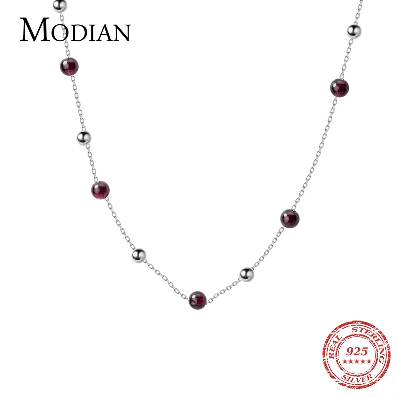 

Modian Natural Bead Purple Crystal Choker Pendant Necklaces Charm Romantic Real 925 Sterling Silver Fashion Fine Jewelry Gift
