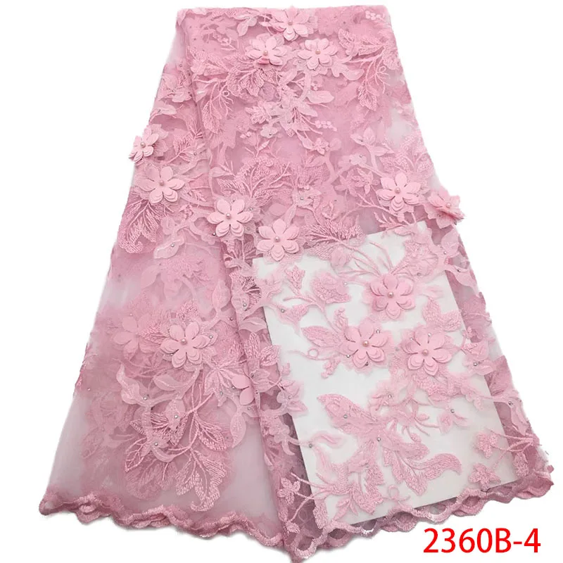 3D Lace Flowers High Quality French Mesh Lace Fabric Beaded Nigeria Fabrics 2019 African Tulle